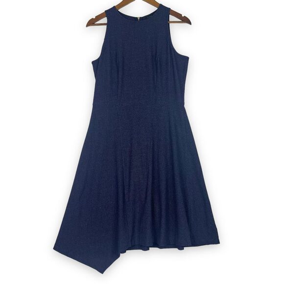 Ann Taylor Navy Blue Tweed Fit and Flare Sleeveless Asymmetrical Hem Size‎ 8 - Picture 1 of 16